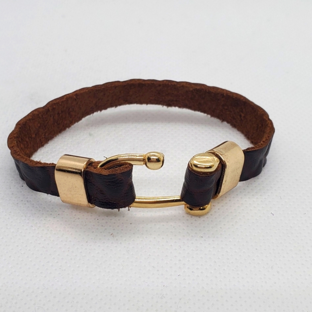 BRACELET - leather genuine /gold plated hardware minimalist -Unisex